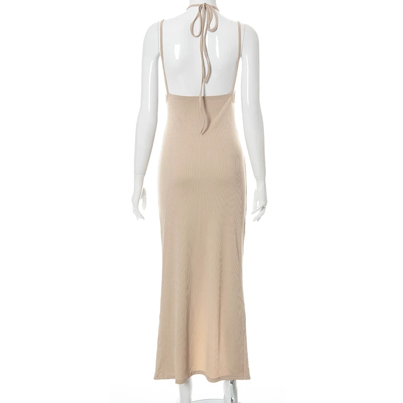 

Bomblook Sexy Party Club Bodycon Dresses For Women 2021 Summer Halter Drawstring Patchwork Slit Midi Satin Dress Female Outfits
