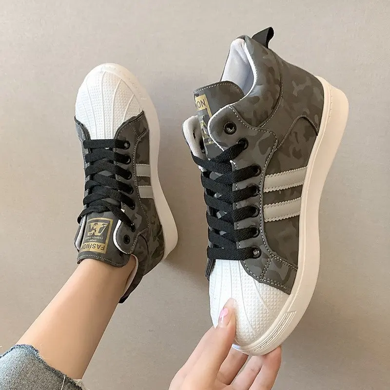 

Spring/Autumn 2021 Brand Fashion Sneakers Women Flats Shoes High Top Shoes Woman Casual Lace-up Solid Shoes for Women Sneakers