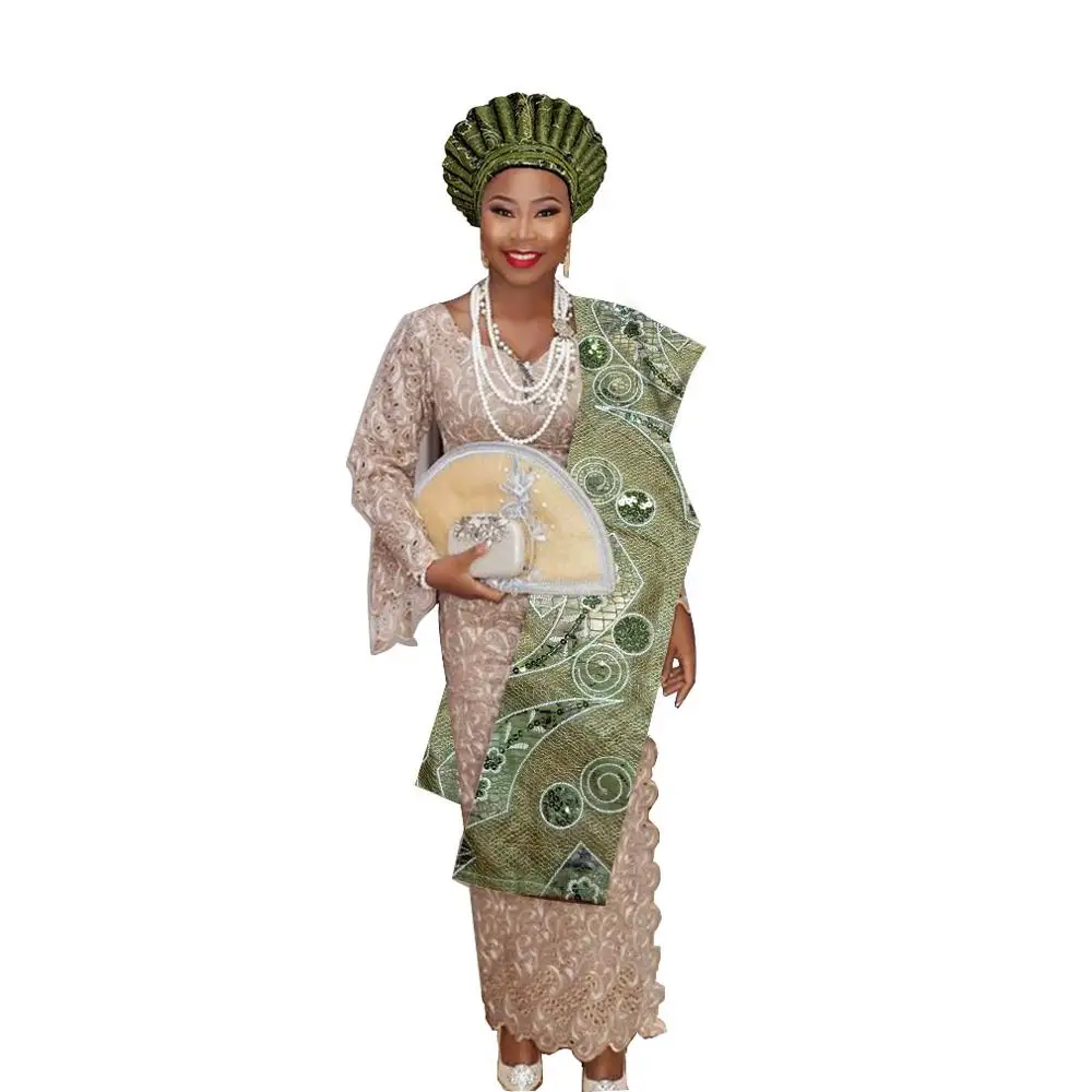 as pic Нигерийский геле головной убор aso oke с плечом геле - Цвет: as pic