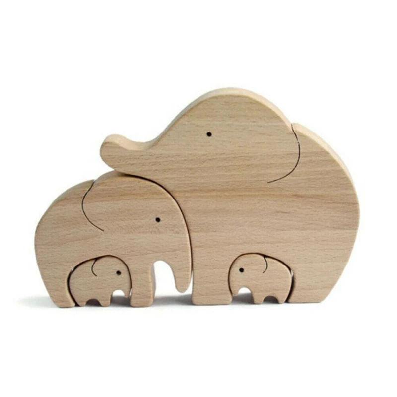 

Wooden Elephant Craft Figurine Wood Carving Model Creative Home Office Decoration Desktop Ornament Family Mother's Day Gift