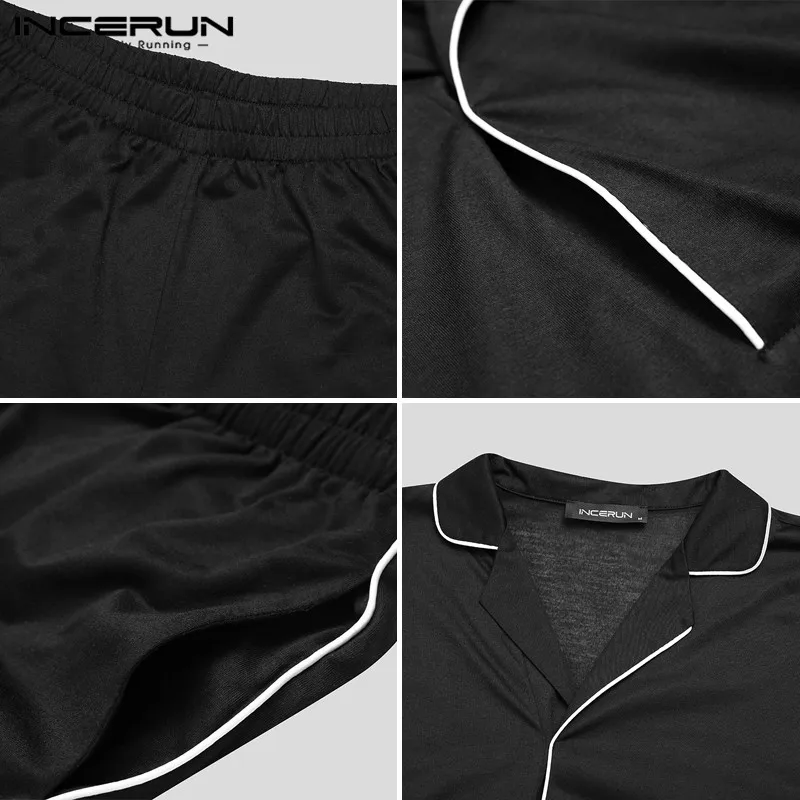 

INCERUN Fashion Men Pajamas Sets Half Sleeve Lapel Leisure Sleepwear Homewear Pants 2 Pieces Solid Comfort Mens Nightwear Suits