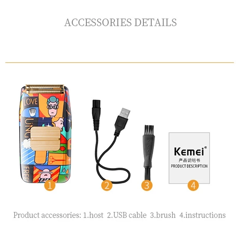 

Kemei Personality Graffiti Electric Shaver for Men Twin Blade Waterproof Bald Head Finishing Hair Cutter Beard Trimmer Barber
