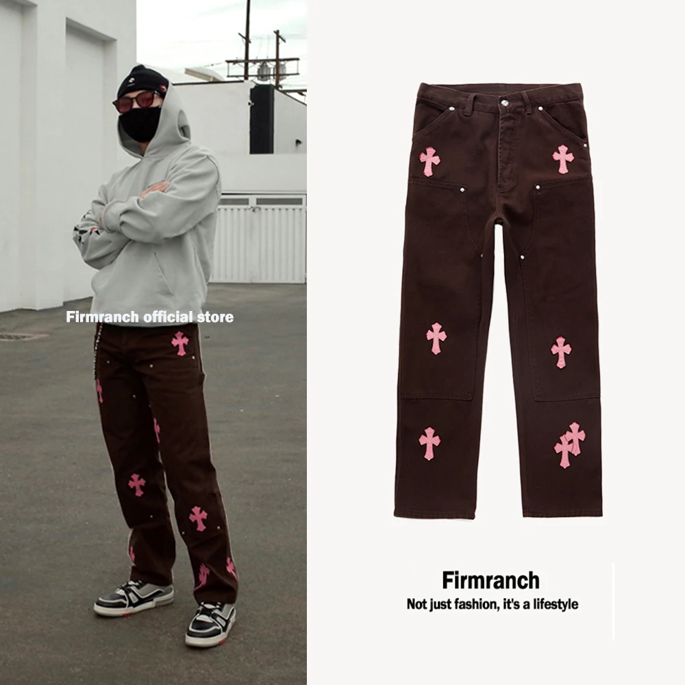 Джинсы firmранчо мужские/женские с перекрестными углами кожаные розовые 2021 |