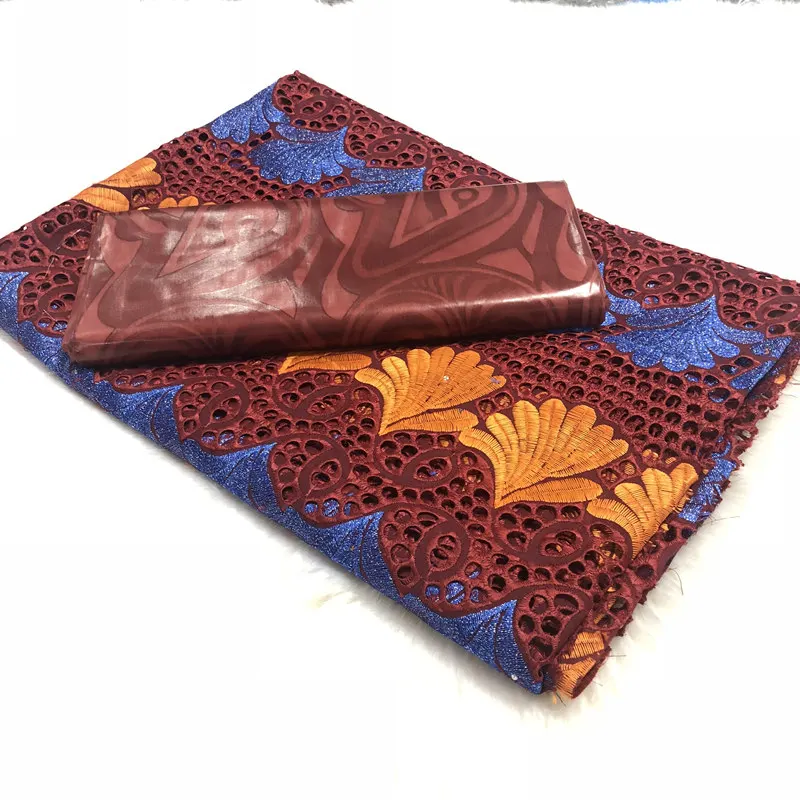 Африканская морская Базен парча Дамасская ткань с вышивкой швейцарское кружево