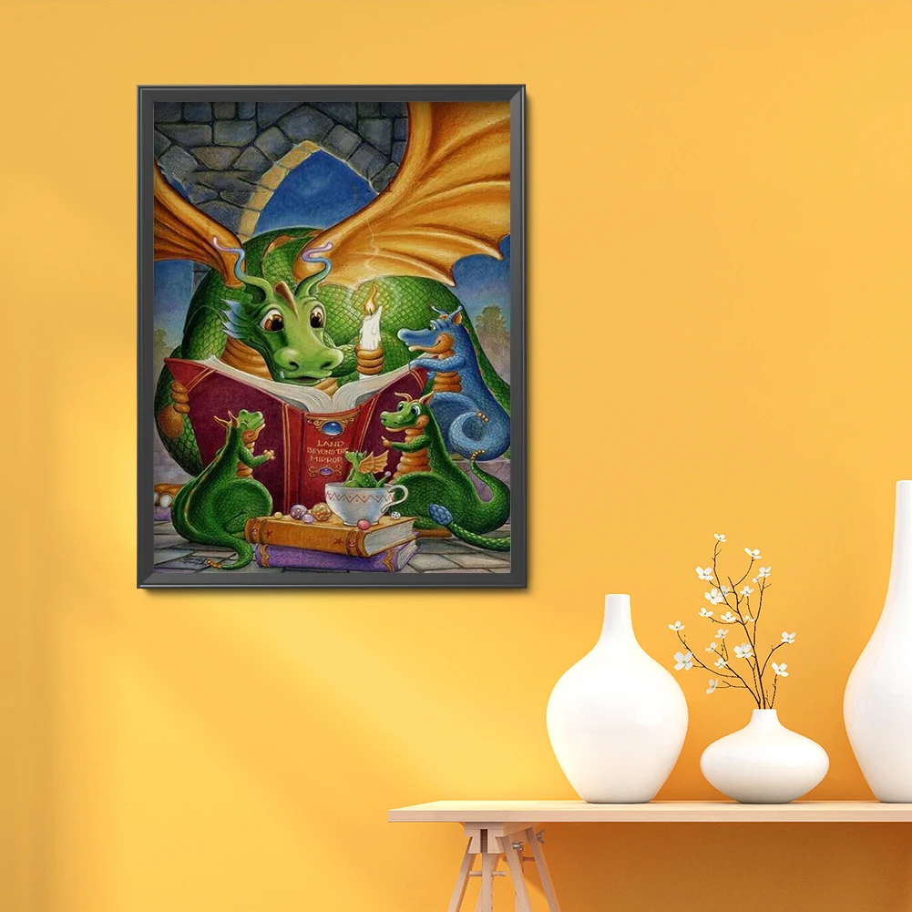Green Dragon 5D DIY Diamond Painting Kits Resin Full Round Home Wall Art Kit Rhinestone Drawing Room Deco | Дом и сад