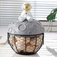 cute astronaut ceramic chicken egg basket organizer home kitchen egg storage holder wire fruit container oraments decoration