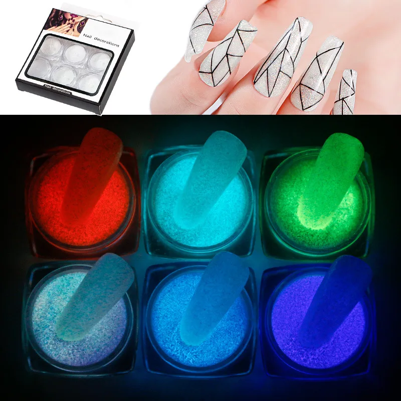 

6 Colors Blue Light Green Light Purple Light Nail Art Luminous Crystal Sand Nail Art Luminous Powder Nail Art Accessories