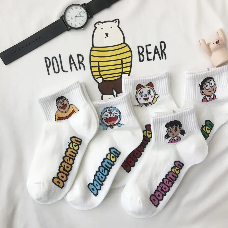 Doraemon мультфильм милые творческие личные летние модные дикие тонкие женские белые носки-лодочки