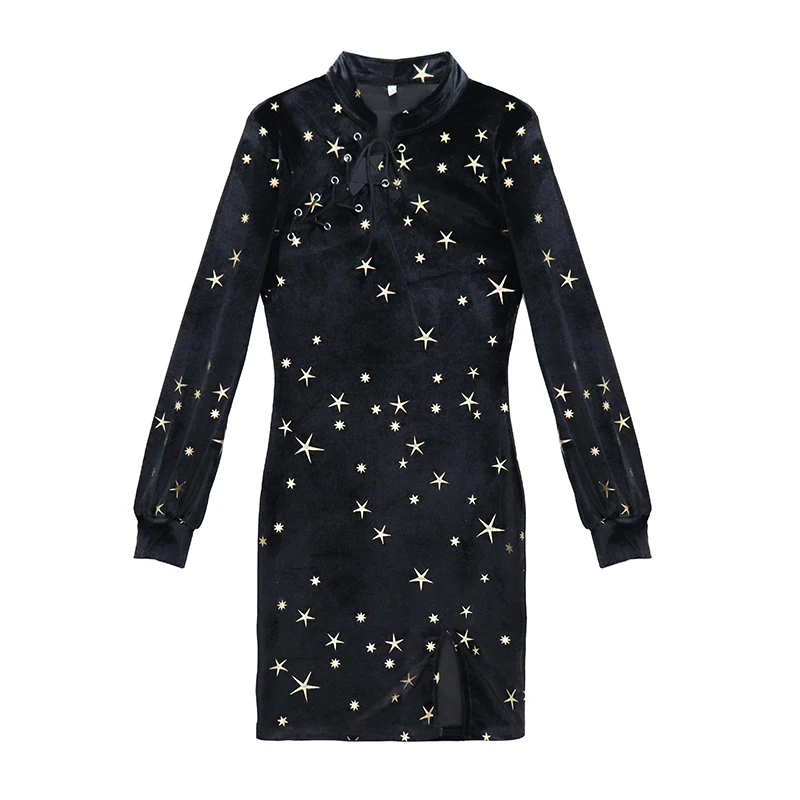 

hollow ou slim velvet spring fall moda feminina fashion Women's Clothing mini-Dresses bandage vintage bodycon Drawstring dress