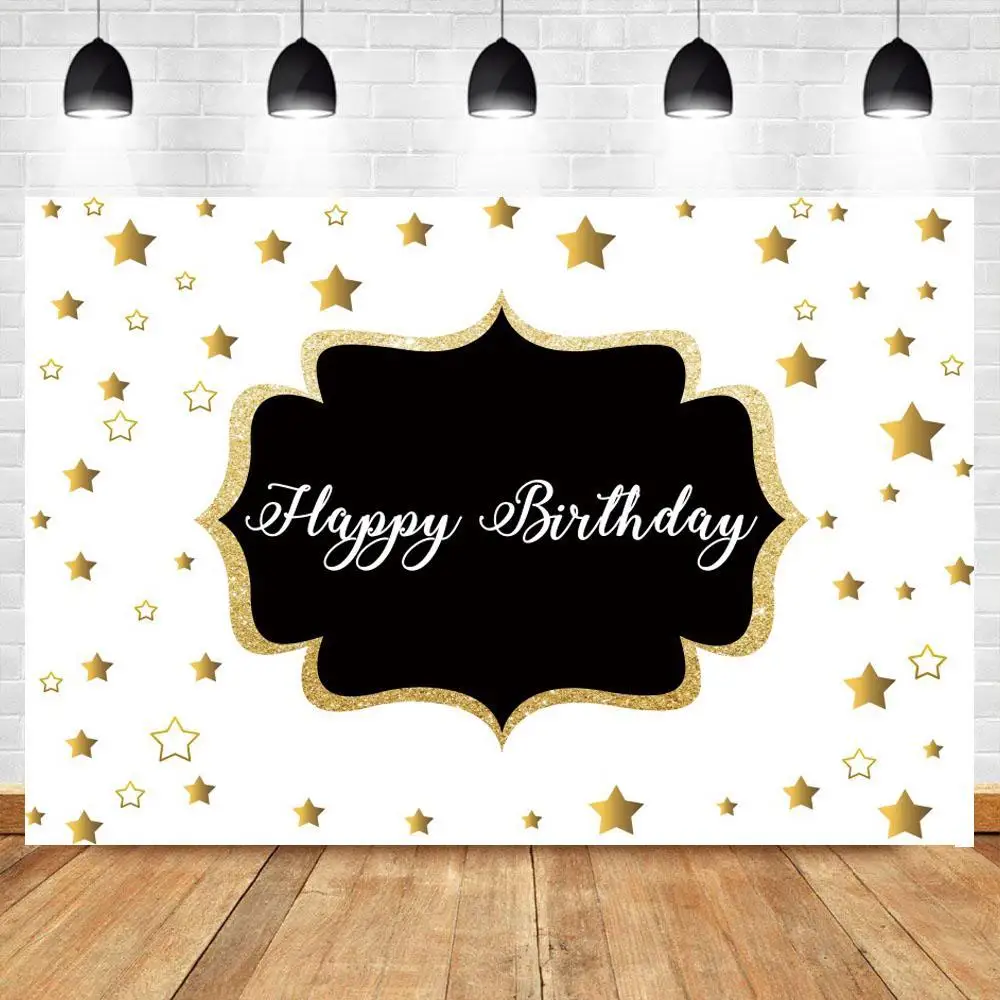 

Black White Happy Birthday Photo Background Kids Party Cake Dessert Table Decor Wall Poster Vinly Backdrops