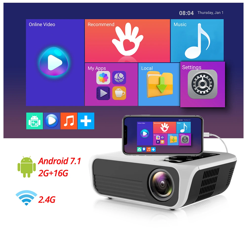 Touyinger L7 светодиодный нативный 1080P проектор 4500 люмен full HD мультимедийный проектор Видео Android 7,1 wifi AC3 Bluetooth Домашний кинотеатр HDMI