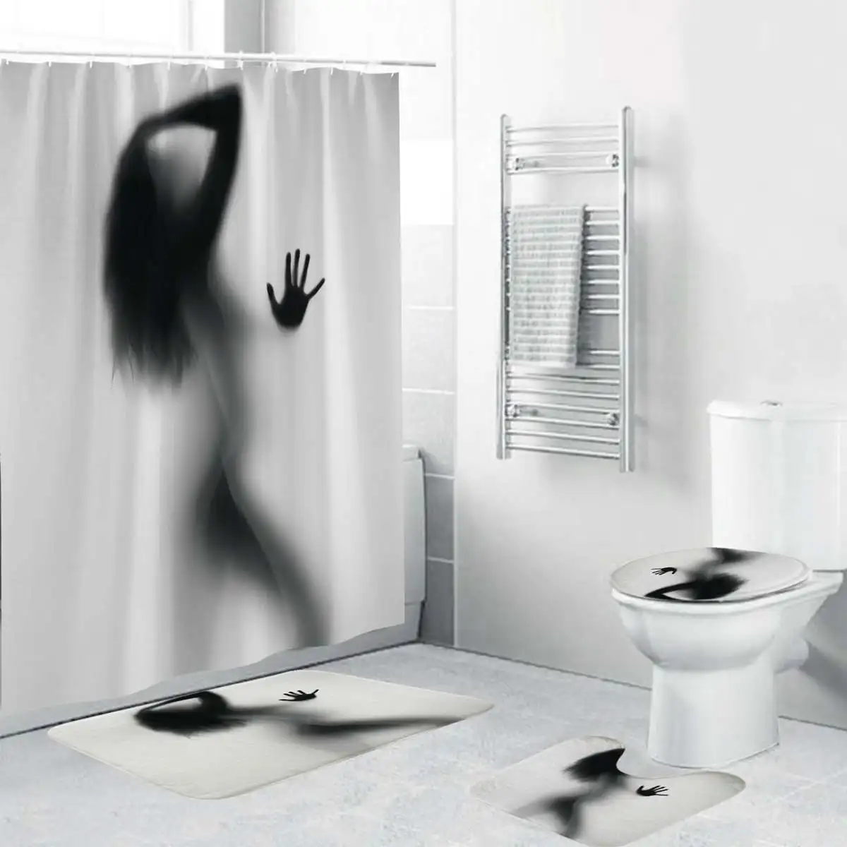 

180cmx180cm Bathroom Set Shower Curtain Non-slip Mats Bath Carpets Toilet Seat Cover Lid Floor Mat Waterproof Bathroom Decor