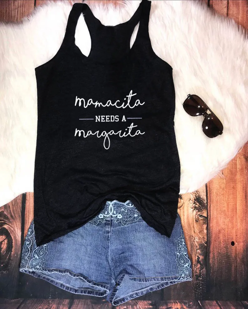 Новое поступление, Женская трендовая майка Mamacita Need A Margarita, летние женские Смешные рубашки без рукавов, подарок для мамы, жилет