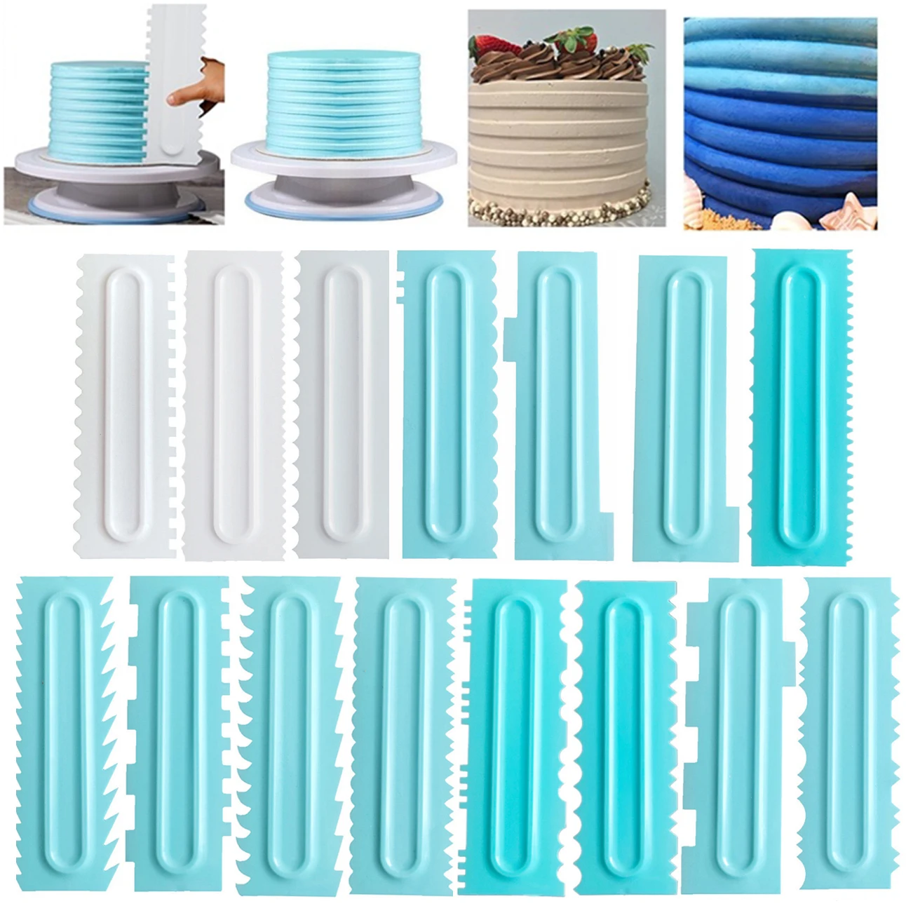 15 style Plastic Sawtooth Cake Scraper set Decorating Comb&amp Icing Smoother Tool DIY Spatula | Дом и сад