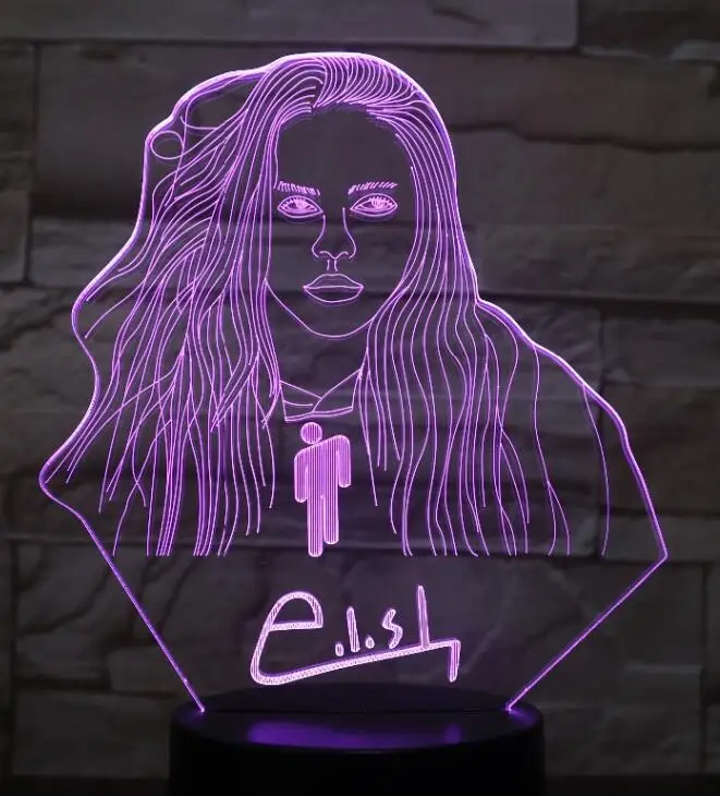Model 2 XXXTentacion MJ Billie Eilish Johnny Hallyday 3D лампа Иллюзия светодиодный USB сенсорный RGB 7 цветов Фредди Меркьюри певец подарки другу - Испускаемый цвет: Model 2