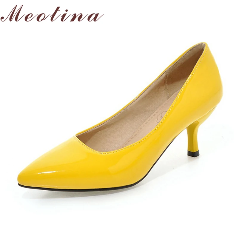 

Meotina Women Shoes High Heels Pointed Toe High Heel Shoes Women Pumps White Wedding Heels Footwear Yellow Black Large Size 9 10