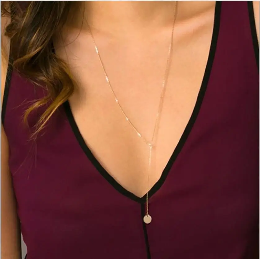 

Collier Chain Necklace Alloy Metal Disc Gold Pendant Necklace For Women New Trend Female Jewelry Collar S2098