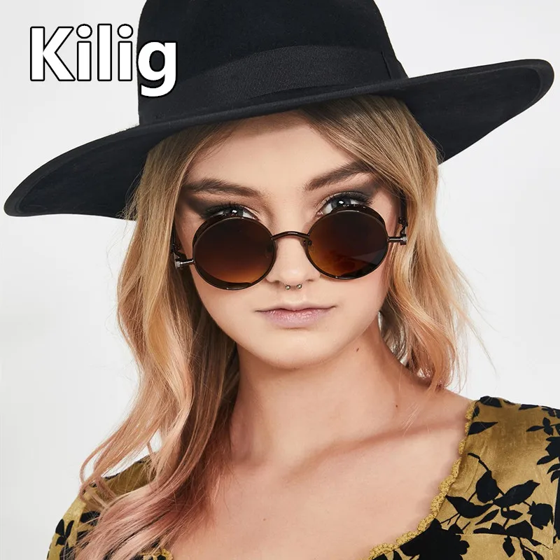 Винтажные Круглые Солнцезащитные очки для мужчин и женщин ретро из металла в