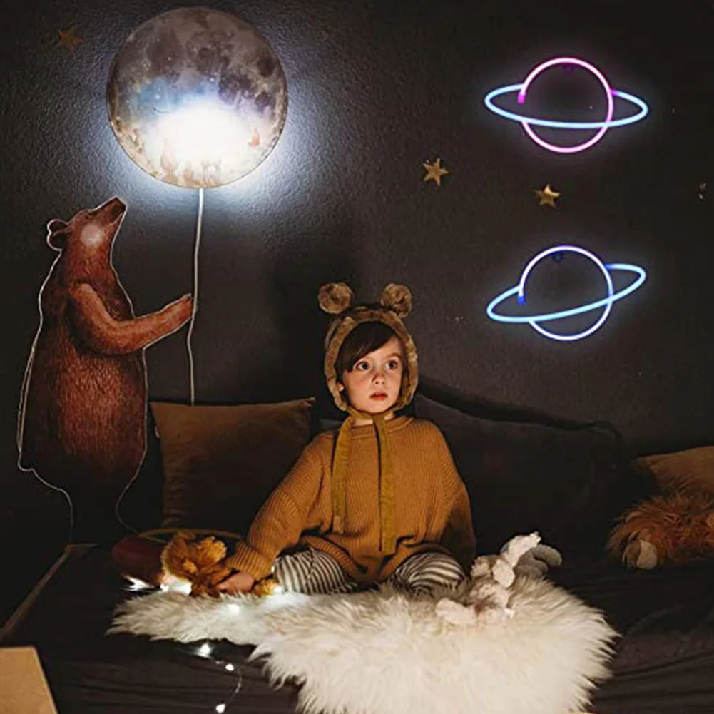 

Planet LED Lights Neon Light Sign Bedroom Decor Neon Sign Night Lamp For Rooms Wall Art Bar Party USB Or Battery Powered
