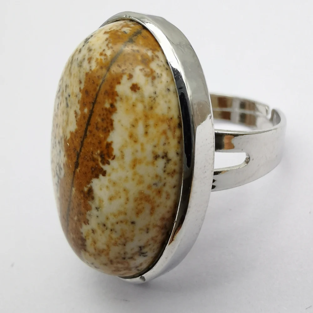 Picture Jasper Лабрадорит унакит эпидот Howlite Родонит Howlite камень Сердолик Овальный драгоценный камень палец кольцо Размер 8 ювелирные изделия для женщин подарок 1 шт - Цвет основного камня: Picture Jasper