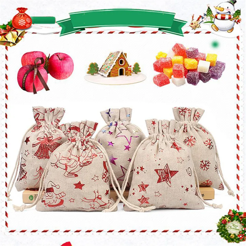 

Рождественский Декор, подвесная хлопчатобумажная ткань, Набор сумок, Рождественский Подарочный пакет, украшения Санта-Клаус, лось, Рождест...