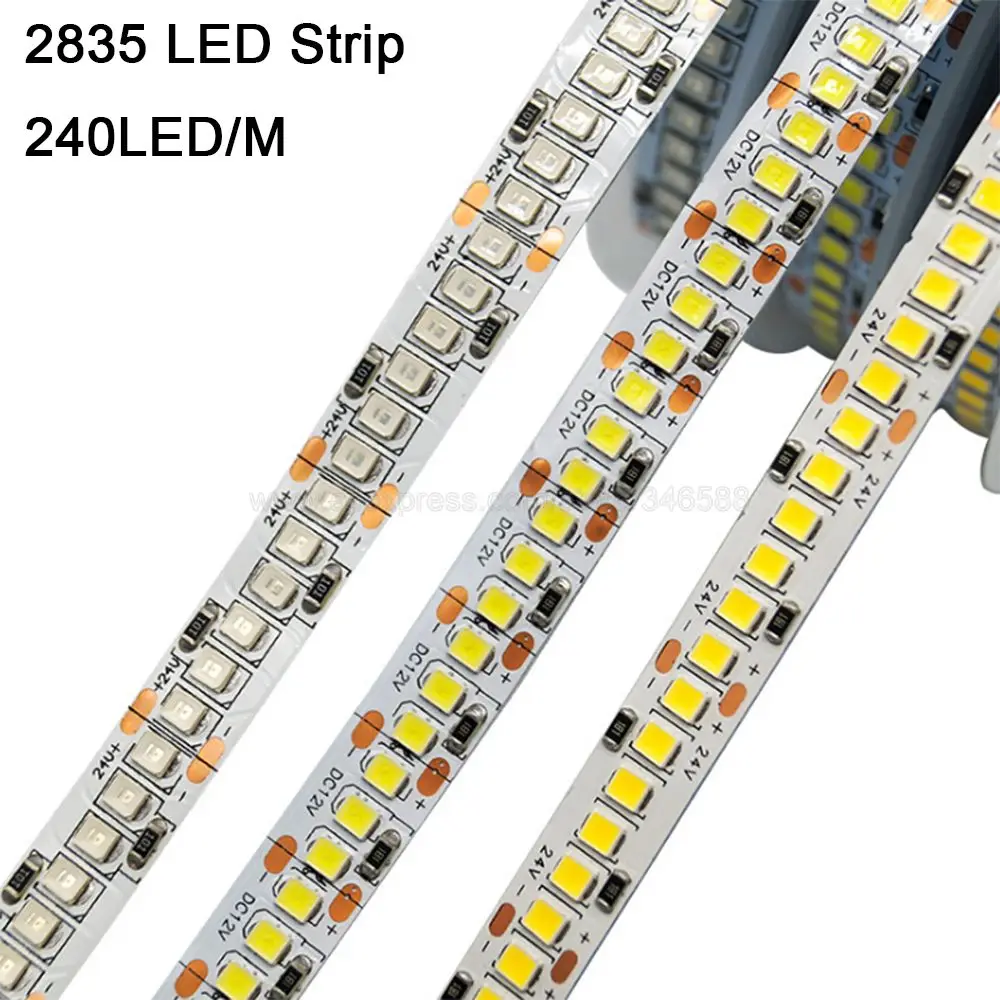 5 м 10 мм PCB DC 12 В 24 SMD 2835 Светодиодная лента 240 светодиодов/м 1200 светодиодов высокая