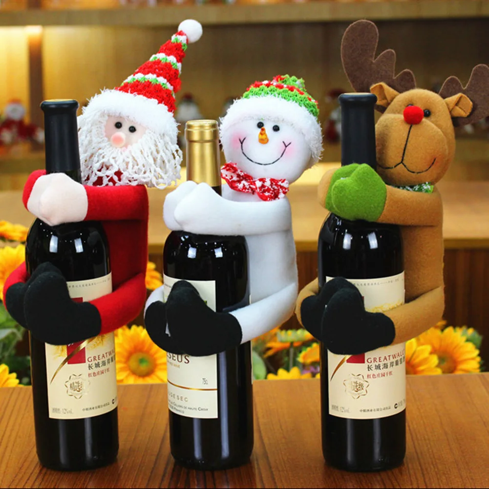 

Christmas Wine Bottle Cover Hugger Holder Santa Santa and Reindeer Design for Home & Kitchen Holiday Party Table Decorations