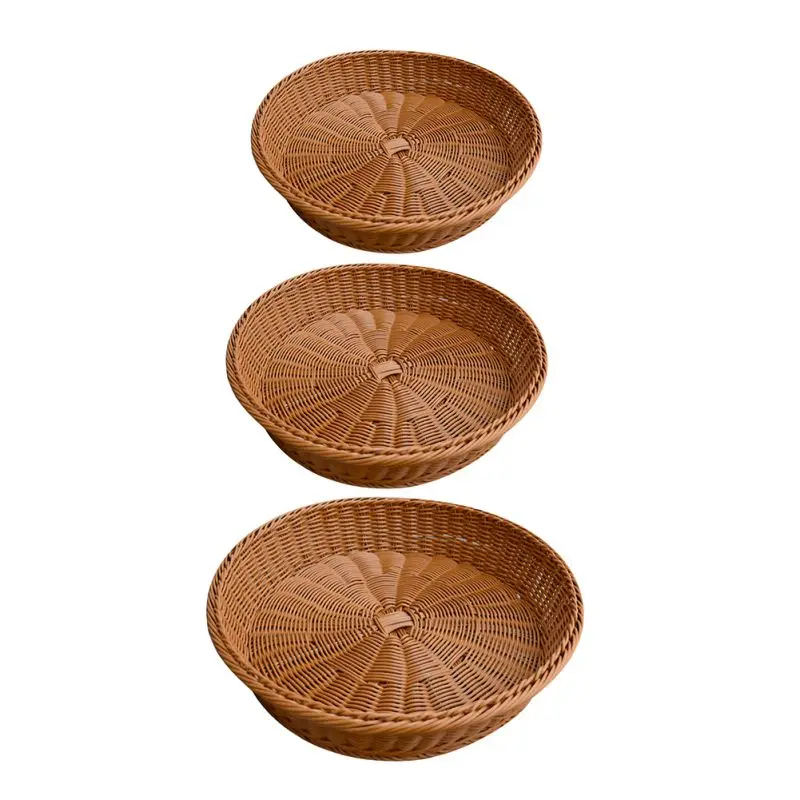 Пластик круглые тканые хлеб корзина для хранения Еда Органайзер плетеная лоза