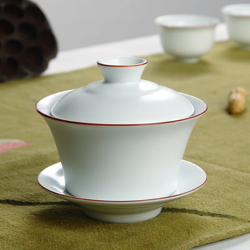 Чай Tureen Ding Kiln матовый белый коричневый ободок керамический Gaiwan Gongfu пивоварения