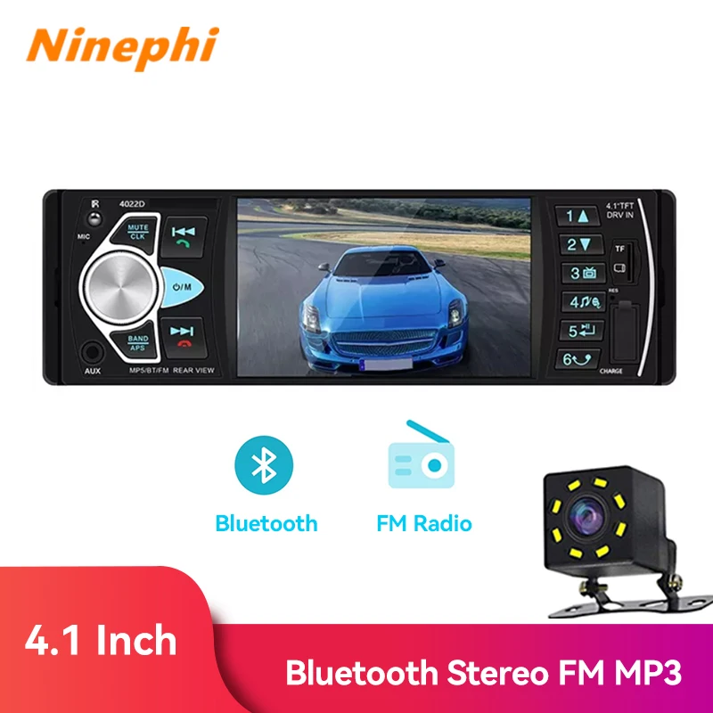 

MP3 4.1' Car Radio Videos 1din Auto Audio Car Stereo FM Bluetooth AUX Input Rear View Camera MP5 Subwoofer Radios In Dash Head