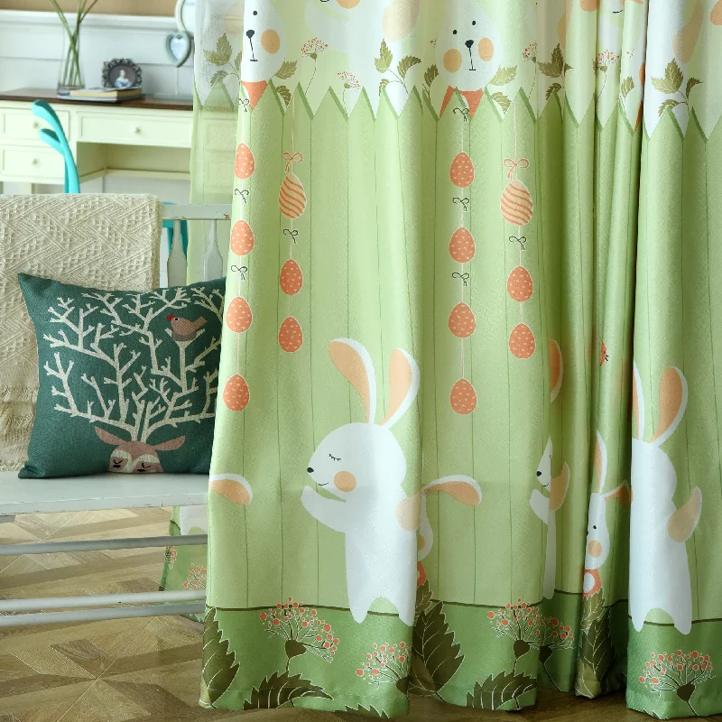 

Modern Curtains for Kids Children Boy Girl Living Room Bedroom Room Simple Plants Cute Rabbit Curtain Custom Study American