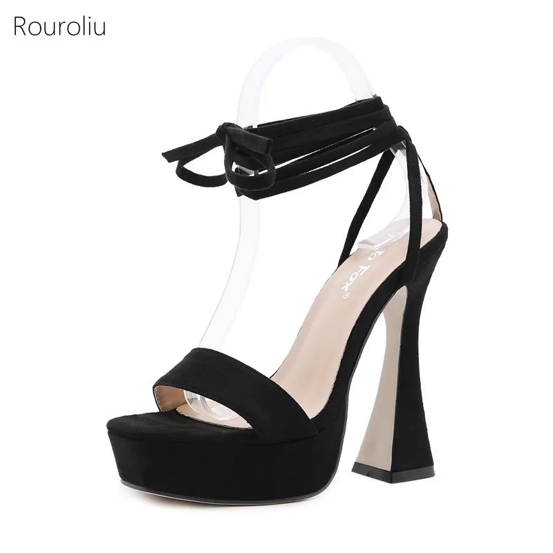 

2021 Open Toe Sexy High Heel Black Sandals Women Summer Platform Cross-tied Casual Sandals Female Lace-Up Party Shoes