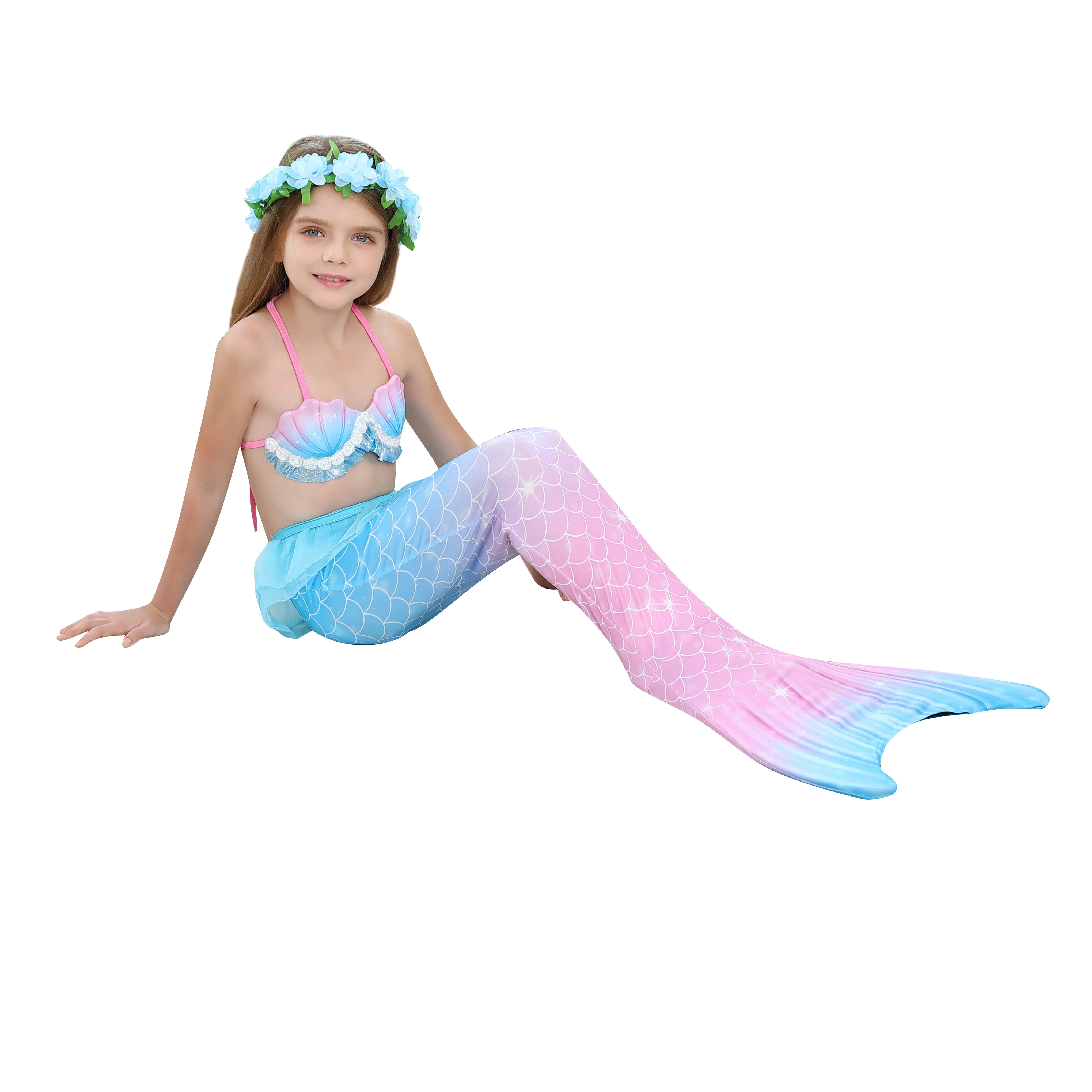 

Cosplay Children Swimsuit Fantasy Beach Bikini Kids Girls Swimming Mermaid Tail Mermaid Costume