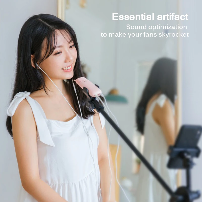 Оригинальный Микрофон розового и белого цветов с 6 режимами смены голоса