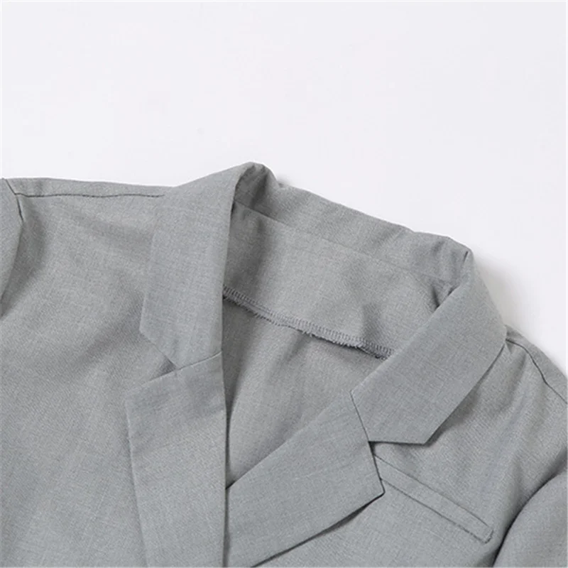 

Summer Autumn Elegant Office Ladies Gray Long Sleeve Blazer Short Tops V Neck Bandage T Shirt Fashion Women Clothing Streetwear