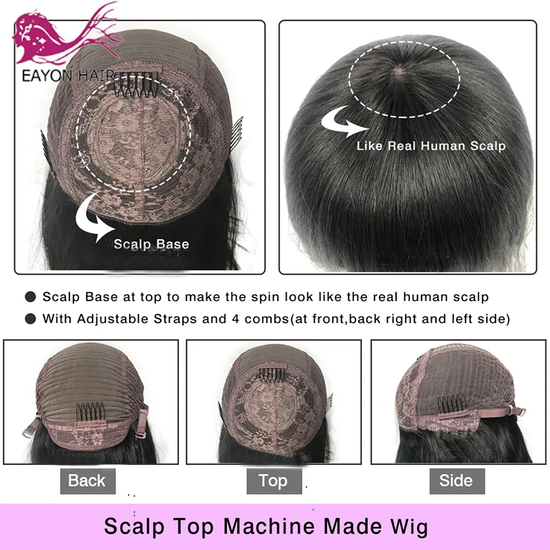 Парики Eayon 200 плотность кудрявая кожа головы с челкой без клея короткие