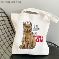 women shopper bag nurse cat lover printed kawaii bag harajuku shopping canvas shopper bag girl handbag tote shoulder lady bag