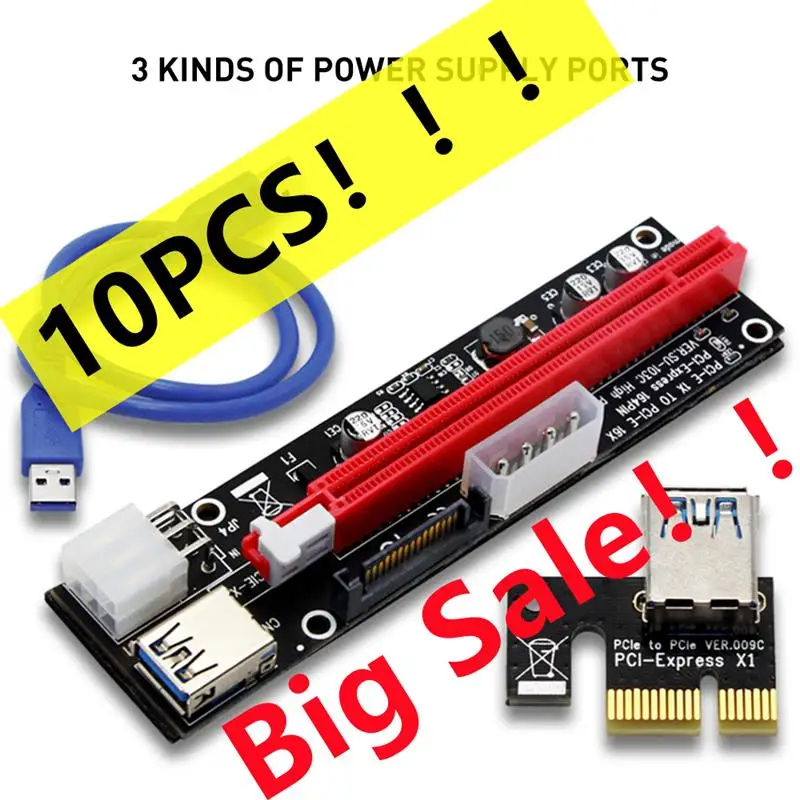 

PCI-E 1X To 16X Riser Extender Card SATA 15PIN 4Pin 6Pin Power PCI Express Adapter For External Graphics Card BTC Miner Mining