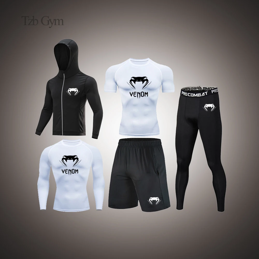 

Новый мужской спортивный костюм для тренажерного зала, фитнеса, бега, упражнений, быстросохнущая спортивная одежда, Компрессионные Леггинс...