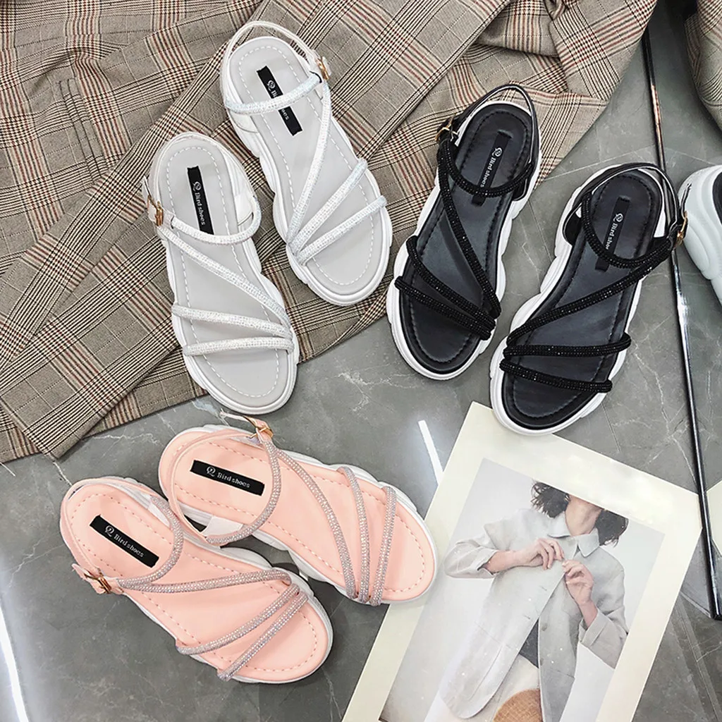 

Women's casual sandals Roman fashion thick bottom back with sequins round head sandals summer new listing 2020