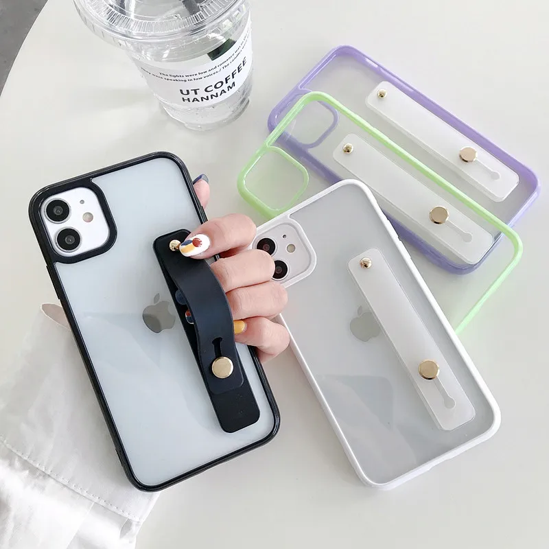 

Transparent Cute color frame wrist support soft hard Phone Case for iphone 11 Pro Max X XS XR 7 8 Plus SE 2020 Back cover gift