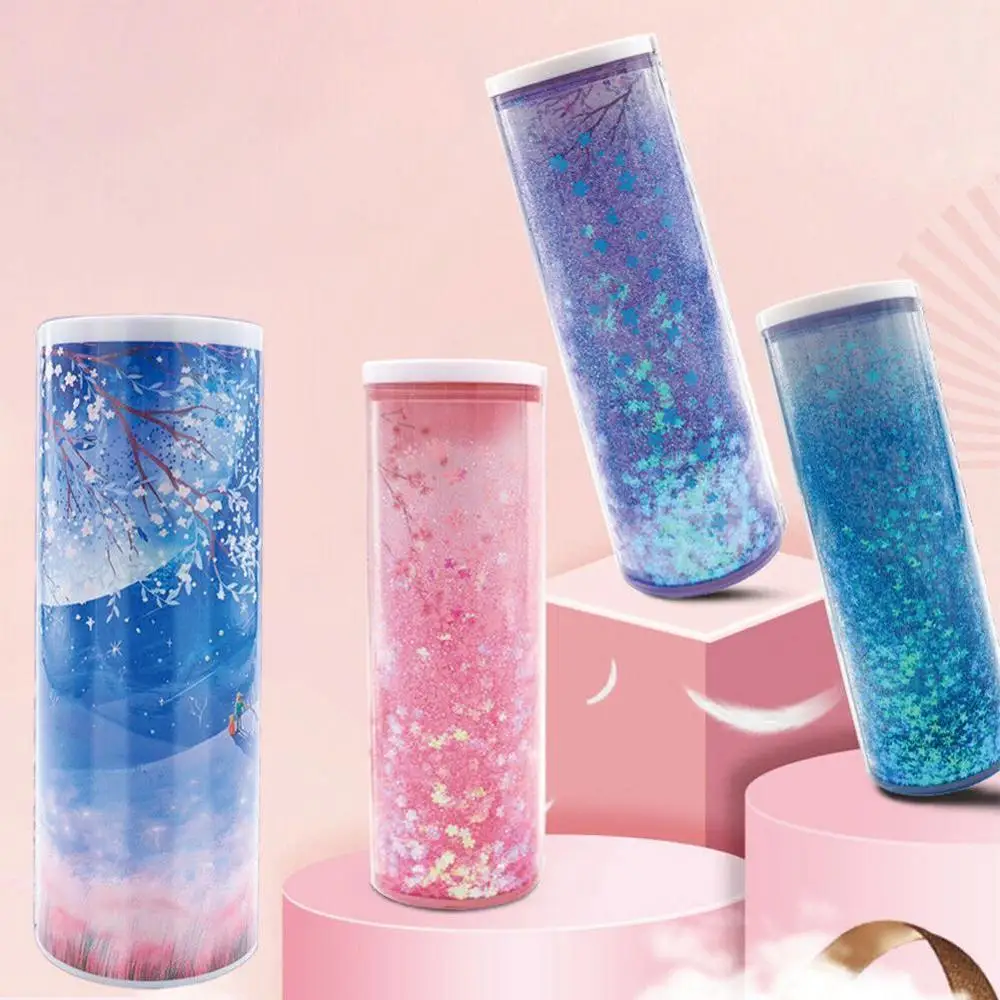 

1PC Quicksand Translucent Creative Multifunction Cylindrical pen Pencil Box Case Stationery Pen Holder 2019 New
