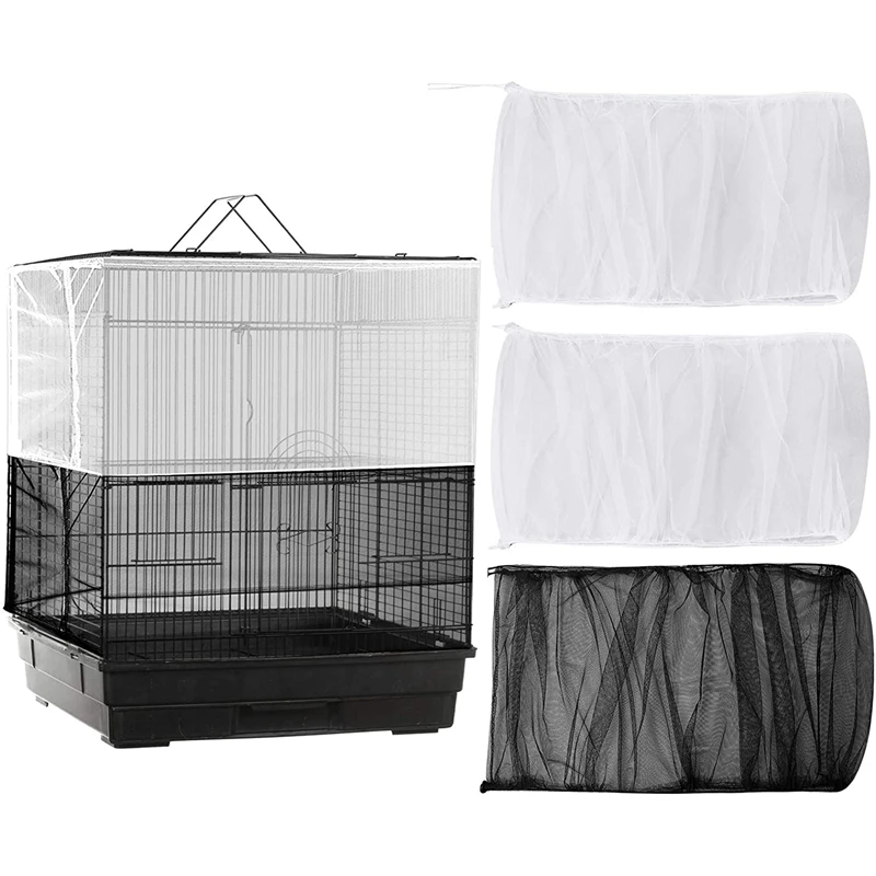

3Pcs Large Adjustable Bird Cage Cover Seed Feather Catcher Universal Birdcage Nylon Mesh Net Cover Soft Airy Skirt Guard