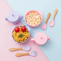 1 set silicone cupbowl waterproof kids spoon fork dishes feeding set eakproof bpa free silicone dinner tableware baby product
