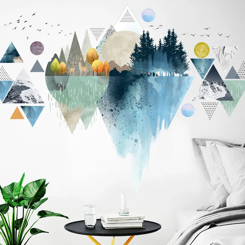 

Nordic ins style Triangle Dreamy Mountain Wall Stickers Living room Bedroom Vinyl Wall Decals Creative Home Decor