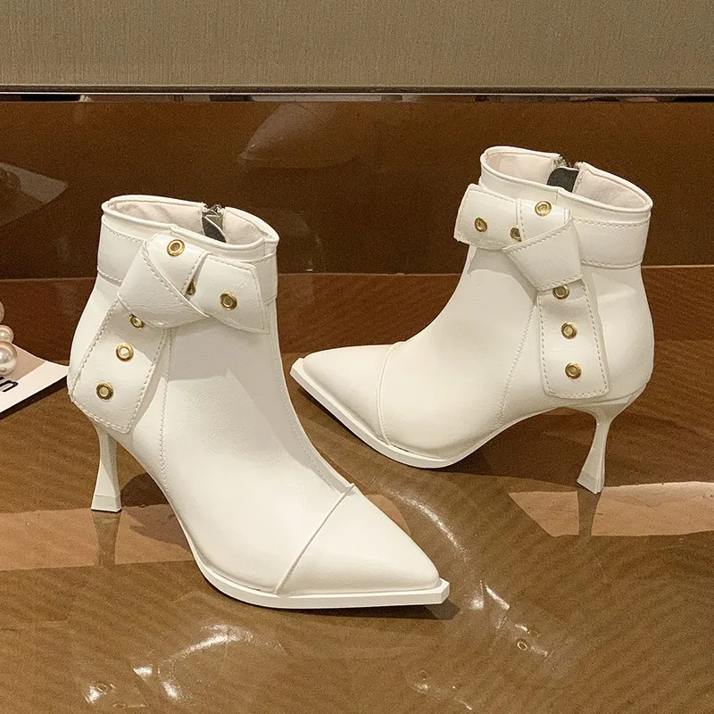 

Женские ботильоны с бантом и острым носком, на высоком каблуке, на молнии