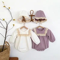 spring newborn baby girls fashion lace edge bodysuit infant kids long sleeve cotton clothes toddler princess one piece with hat