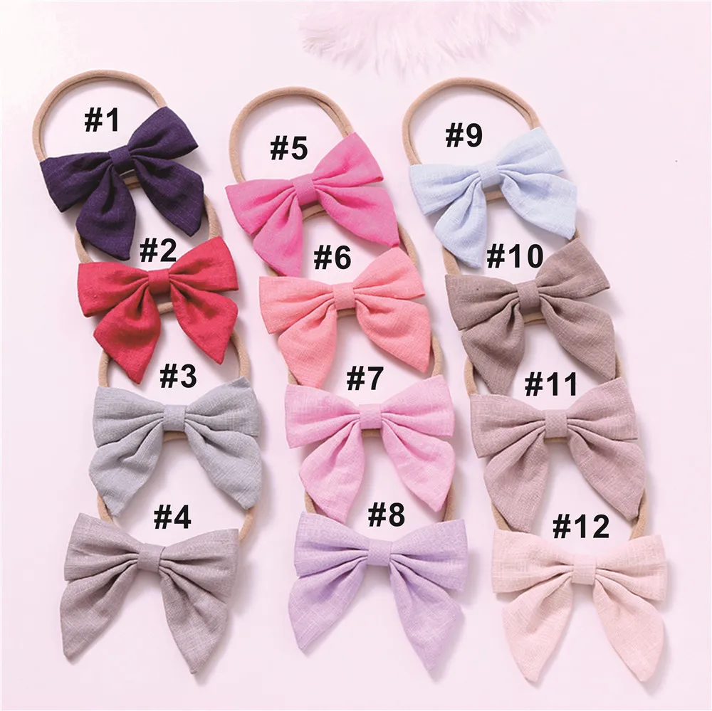 12 шт./лот хлопковая повязка на голову с бантом для маленьких девочек однотонные