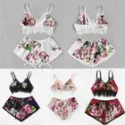 Комплект из 2 предметов, женский сексуальный Экзотический цветочный комплект нижнего белья, женское ночное белье, нижнее белье, Пижама + стринги, ночная сорочка, домашняя одежда