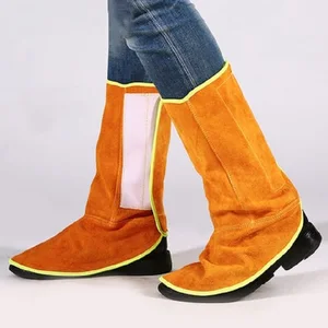 Сварочная безопасная защита ног из воловьей кожи огнеупорная теплоизоляция износостойкая с эластичной лентой